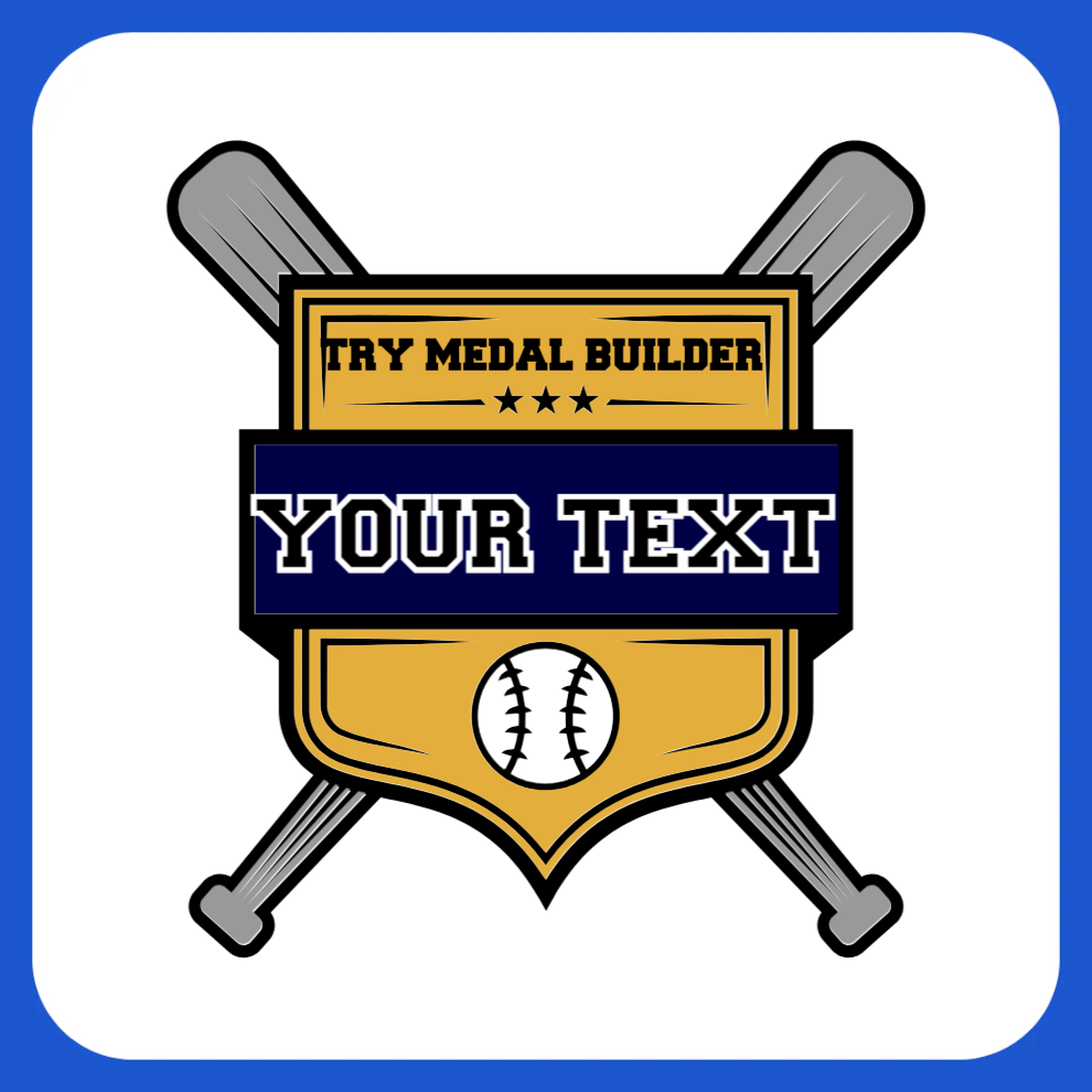 Custom baseball medal preview with crossed bats, team name and baseball