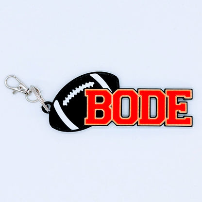 Personalized football bag tag with name and number