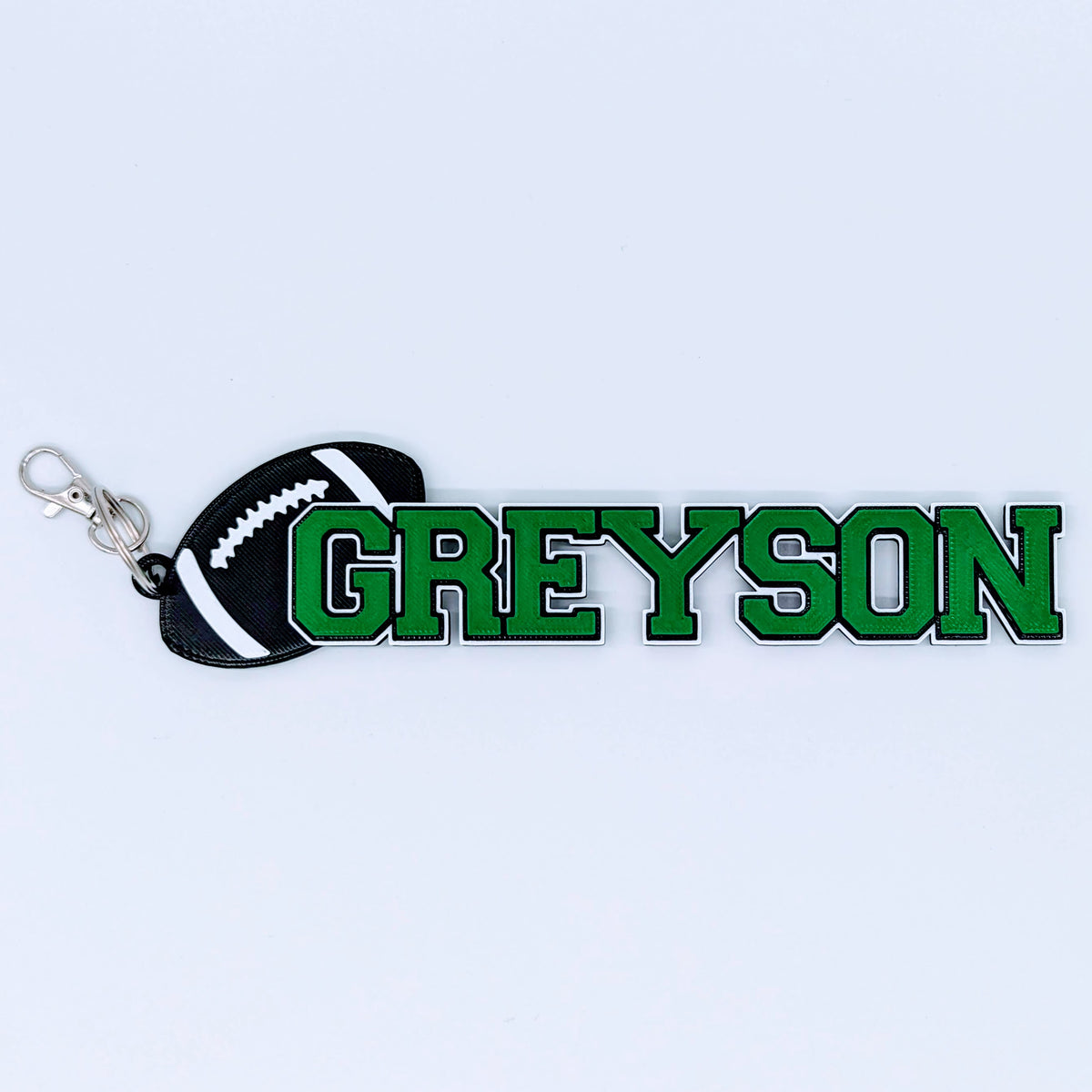 Personalized football bag tag with name and number