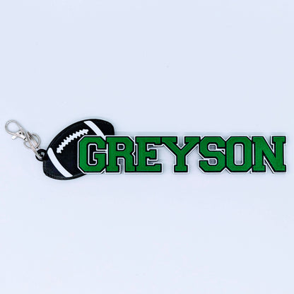 Personalized football bag tag with name and number
