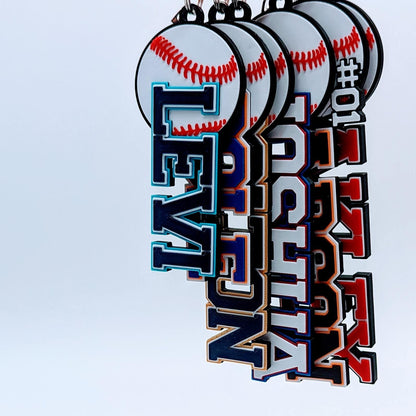 Custom baseball bag tag with team logo and player name