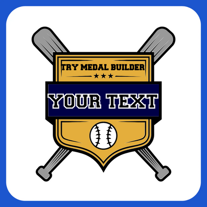 Custom baseball medal preview with crossed bats, team name and baseball