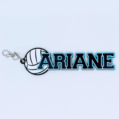 Navy blue and teal volleyball name tag "ARIANE" for a team gift