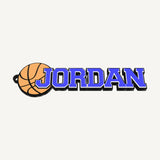 Personalized basketball bag tag "JORDAN" in blue, white and black, 3D preview