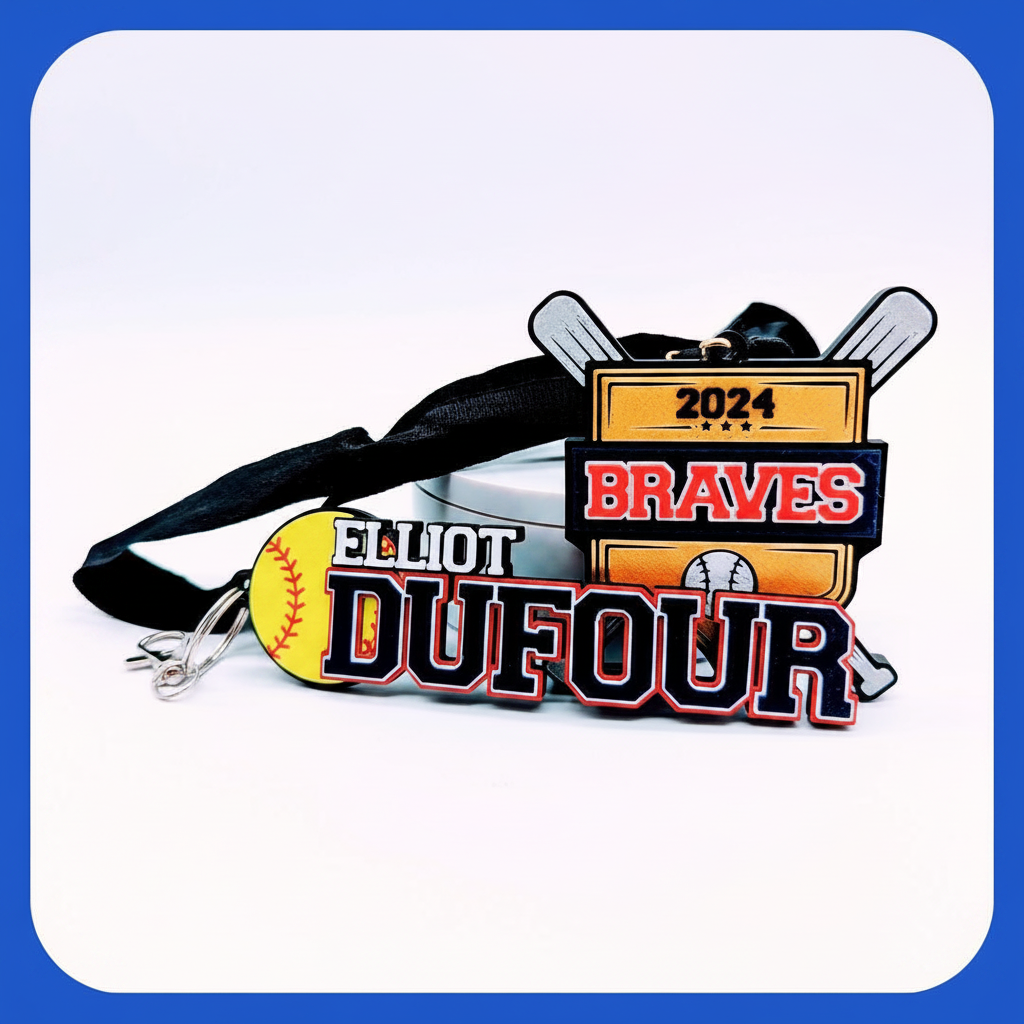 Personalized softball medal with yellow ball, end-of-season team gift
