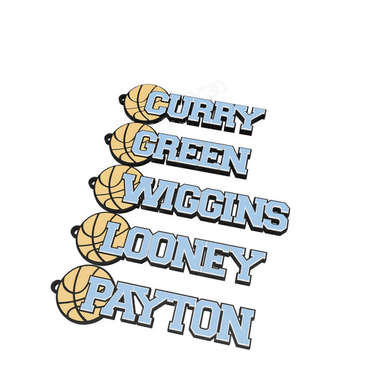 Personalized basketball bag tags for a team