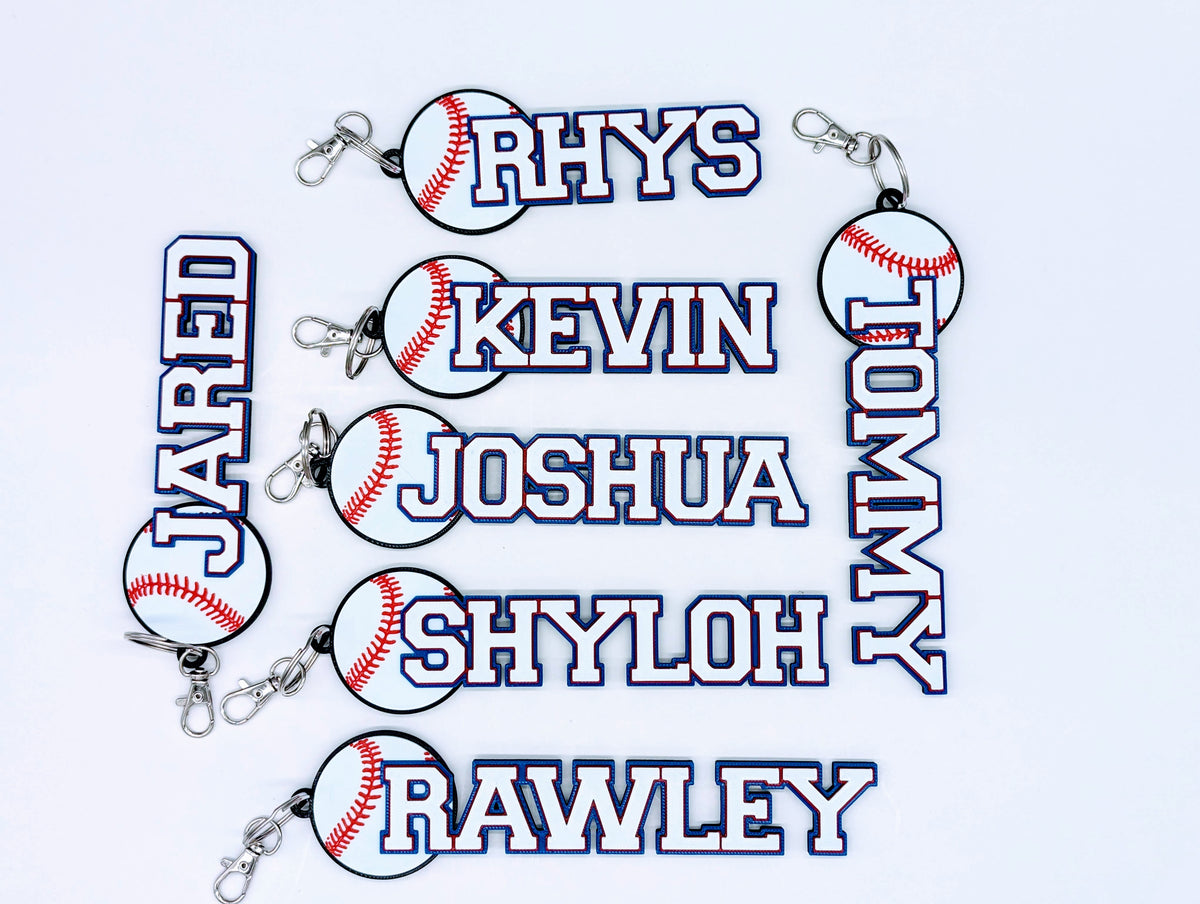Team bundle of baseball bag tags with team logo and each player's name and number