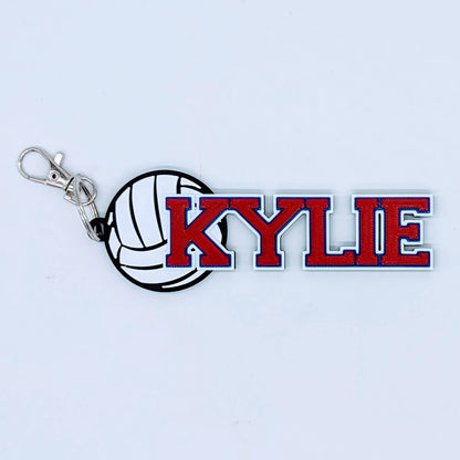 Volleyball bag tag "KYLIE" in red, white and blue