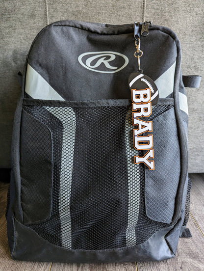Personalized football bag tag with name and number